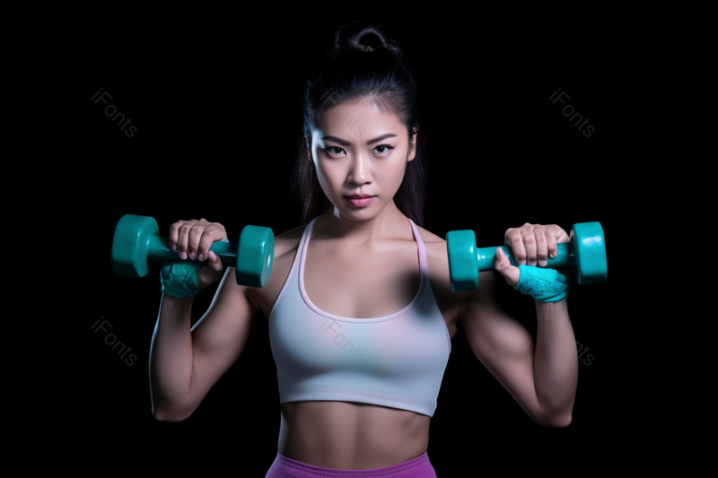 黑色背景用哑铃健身的女性特写,高清,摄影图,摄影图片,图片大全,摄影图免费下载